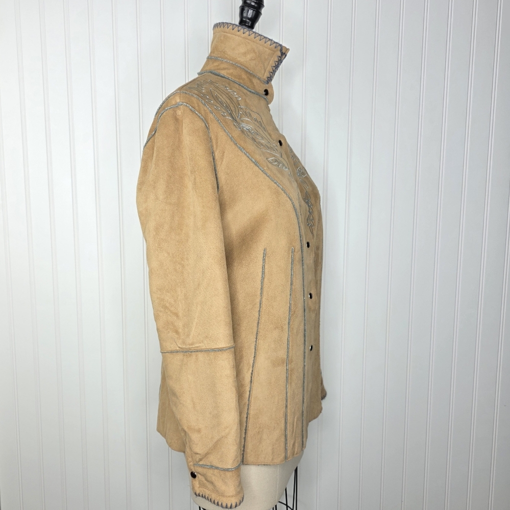 Tasha Polizzi Tasha Polizzi Western Embroidered Faux Suede Jacket Tan Size M - Picture 6 of 10